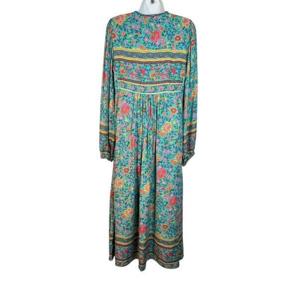 SPELL Folk Town Boho Midi Dress Turquoise Floral Long Sleeve RARE Small - Picture 15 of 16